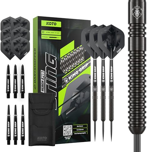 KOTO – Sting Black 90% Tungsten Darts, 10G-32G, Schwarz, Mit Extra Flights und Shafts, Steeldarts, Dartpfeile Profi Set