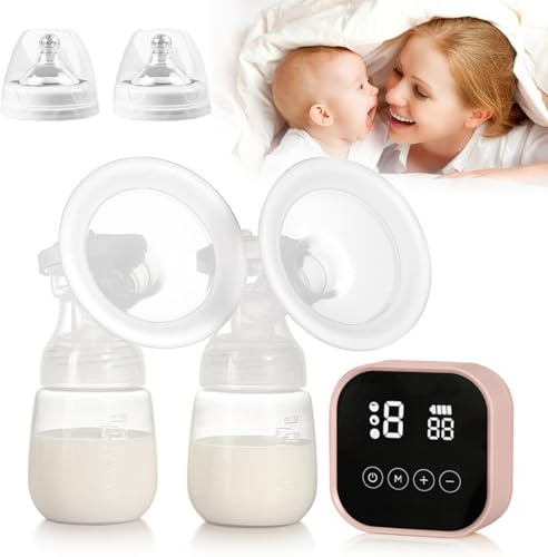 Tiralatte Elettrico, Tiralatte Portatile e Ricaricabile con 4 Modalità 9 Livelli, Forte aspirazione Pompa per allattamento, Anti-riflusso, Display LED, Massaggio e Funzione Suck, Senza BPA (Rosa)
