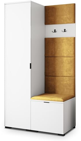 Masseno Flugarderoben Set Lori, Kleiderschrank-Set mit Sitzbank, Garderobenschrank Flur mit 3 Regalböden, Weiß