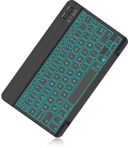 Clavier Bluetooth pour iPad, iPad Air/Pro/Mini, Samsung, Xiaomi/Redmi Pad, Lenovo, Huawei/Honor Pad, AZERTY Français Clavier Léger Rétroéclairé Rechargeable pour Système iOS, Android, Windows - Noir