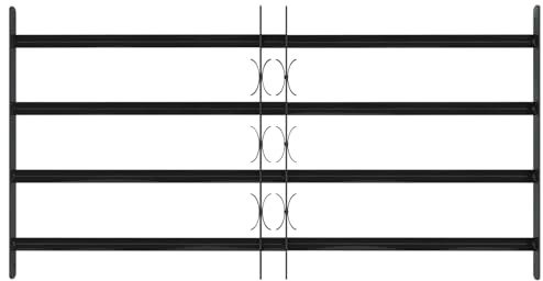Fenstergitter aus pulverbeschichtetem Stahl 115 x 60 cm Schwarz, breitenverstellbar mit 4 Querträgern für Innen- und geschützten Außenbereich, wetterfest, korrosionsbeständig