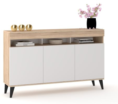 Euro Style Große Kommode Fernsehschrank Sideboard 120cm Skandi Eiche Sonoma/Weiß Matt