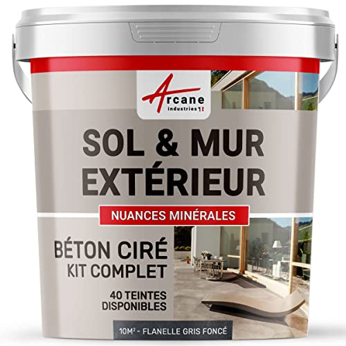 Spachtelbeton-Set : Außenbereich Spachtelbeton für Boden, Wand, Terrasse, Balkon, Treppe - NUANCES MINERALES Flanell Dunkelgrau - 10 m² (für 2 Schichten)