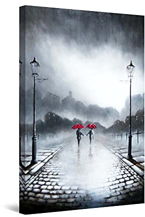 Startonight Leinwandbilder Schwarz und Weiß Zwei rote Regenschirme, Doppelansicht Überraschung Modernes Dekor Kunstwerk Gerahmte Wand Kunst 100% Ursprüngliche Fertig zum Aufhängen 60 x 90 CM