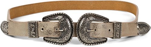 styleBREAKER Gürtel mit doppelter verzierter Schnalle im Western Style, B-Low Belt, Taillengürtel, kürzbar, Damen 03010085, Farbe:Antik-Gold, Größe:95cm
