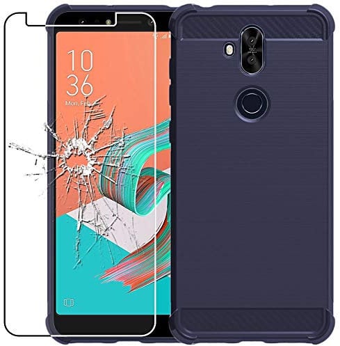 ebestStar - Coque pour ASUS Zenfone 5 Lite ZC600KL, Etui Protection Motif Carbone, Antichoc Souple TPU, Bleu Foncé + Verre Trempé