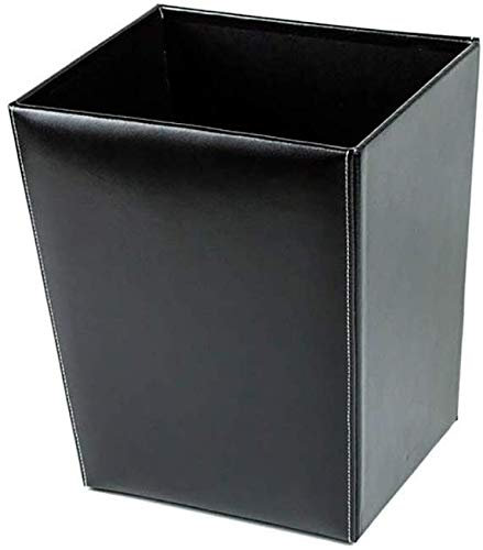 DELMON VARONE - Papierkorb aus Cambridge Top Grain Leder schwarz, Stilvoller Papiereimer für Büro, Schreibtisch und Zuhause, offener Vintage Abfalleimer aus Premium Echtleder, Maße: 25 x 21 x 30 cm