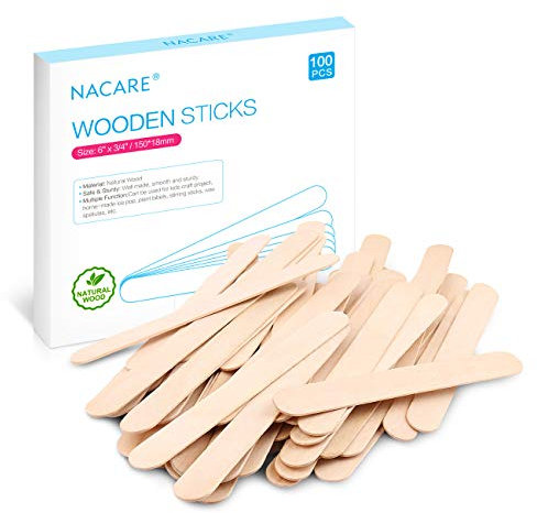 Nacare 100 Stück Naturholz Lolly Craft Stäbchen Spatel Wachs-Applikator in Größe 150 x 18 x 1 mm