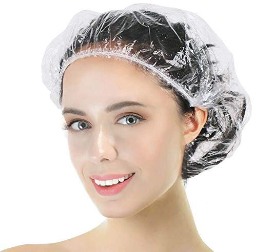 Lot de 100 bonnets de douche jetables en plastique transparent, allongeant et épaississant pour aider à la teinture des cheveux, hôtel et salon de coiffure, usage domestique, voyage portable (taille