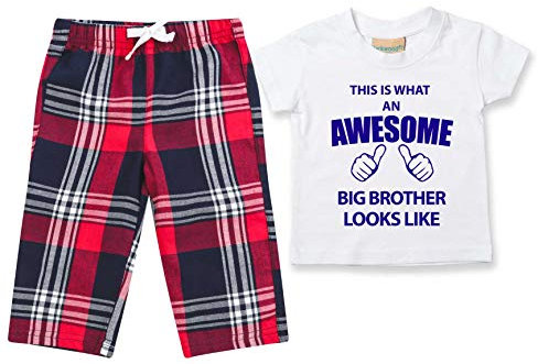 60 Second Makeover Limited Awesome Big Brother Pyjamas Children Tartan Trouser Bottoms Pyjama Set Big Brother Red