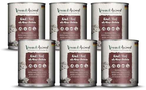 Venandi Animal - Premium Nassfutter für Katzen - Rind als Monoprotein 6er Pack (6 x 800 g), getreidefrei, Monoprotein