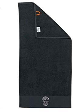 2er Set Handtücher mit Strassstein Applikation - Done Black Line Stone Krone Totenkopf Stern Mr Mrs - Doppelpack 50x100, Größe:Skull_B05, Done:Black 4203