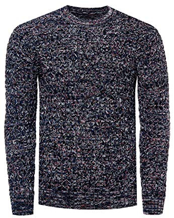 Herren Strick-Pullover Schwerer Grob-Strick Pullover Langarm Kontrast Strick Rundhals Pulli 367