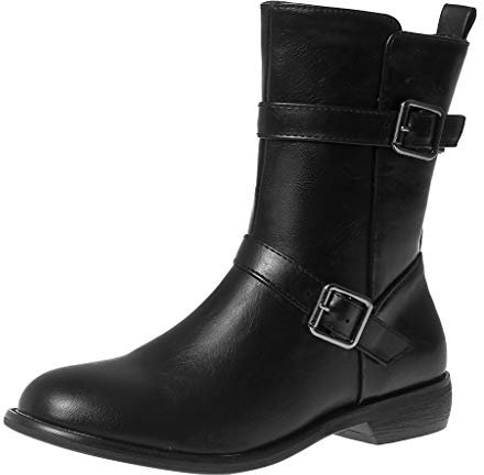 Stivali Donna Moda Colore Puro Punta Tonda Stivali con Cerniera Tacchi Quadrati Vintage (38,Nero)