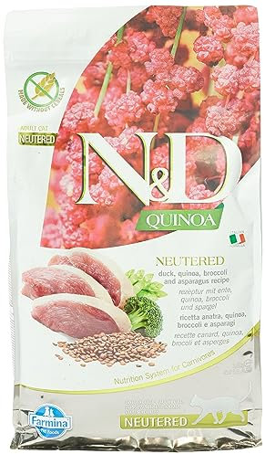 Farmina N&D Quinoa Adult Pellets Katzenfutter(Trockenfutter, mit hochwertigen Vitaminen und natürliche Antioxidantien, ohne Mais, Zutaten: Ente, Brokkoli und Spargel, Portionsgröße: 1,5 kg)