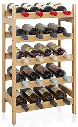 SMIBUY Bambus-Weinregal, 20 Flaschen-Display-Halter, 5-stöckige freistehende Lagerregale für Küche, Speisekammer, Keller, Bar (natürlich)