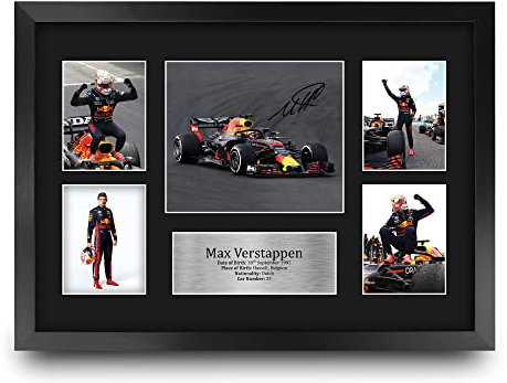 HWC Trading FR A3 Max Verstappen Gifts gedrucktes Autogramm Präsentationsdisplay für Formel-1-Renn-Fans, A3, gerahmt