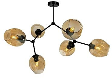 Light-Home Prage Deckenbeleuchtung Lampen Deckenlampen - Deckenlampe Industrial für Wohnzimmer Schlafzimmer und Esszimmer - Pendelleuchte Glas mit Metall 6-Flammig - Schatz