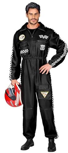 Widmann Rennfahrer Kostüm Overall Jumpsuit schwarz Anzug exklusiv (Herren Overall, Large)