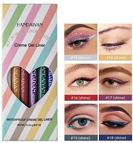 6 Farben Eyeliner Set, Eyeliner Lidschatten Stift, Excess Intensity Longwear Matte Glitter Eyeliner Kit, Augen Eyeliner Wasserfest, für den täglichen Gebrauch und Halloween, Weihnachten, Gift(02)