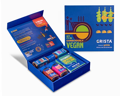CRISTA Bewusst vegane Gewürz-Geschenkbox | Za'atar Gewürzmischung x 1| Namkeen Nuts Gewürz x 1| American Barbeque Spice Rub x 1| Gegrilltes Gemüse Gewürz x 1 | Mexikanisches Taco-Gewürz x 1 |
