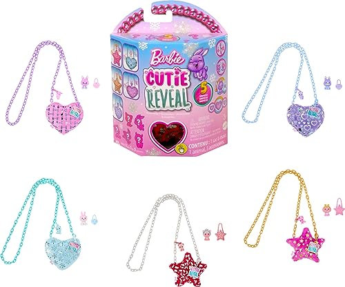 Barbie Cutie Reveal - Juguetes de viaje, colección de monederos con 7 sorpresas, incluyendo mini mascota y cambio de color (los estilos pueden variar)