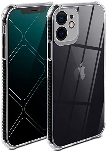 ONEFLOW für iPhone 12 Hülle Silikon transparent, Handyhülle mit stoßfestem Bumper Backcover durchsichtig Silikonhülle kabelloses Laden Schutzhülle, Cushion Case, Schwarz