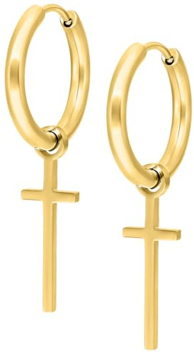 Wildcat Ohrringe - Little Cross Hoops - Creolen aus Edelstahl mit Kreuz Anhänger - wasserfest, langlebig, hautverträglich - roségold