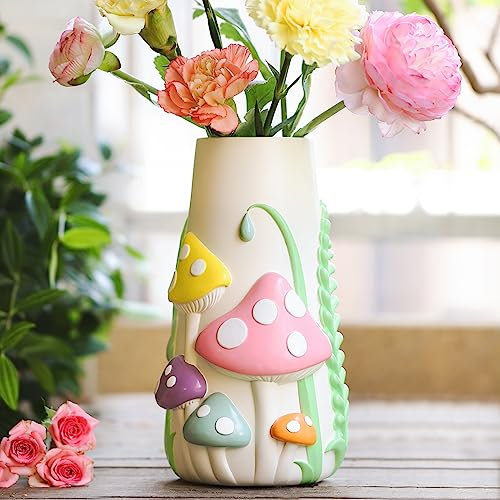 GUGUGO Vase à Champignons Pastel pour Fleurs, 20,3 cm de Haut, décoration de Champignon Funky Arc-en-Ciel, vases éclectiques pour Fleurs, Vase décoratif coloré Unique, Jolie décoration de Chambre