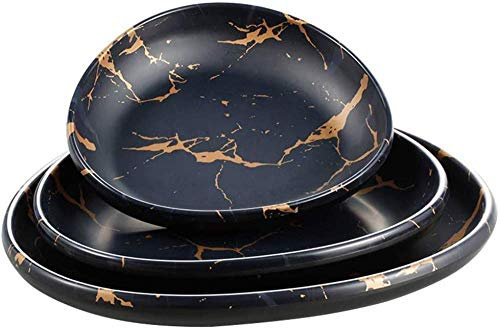 Vaisselle 100% mélamine Durable de Style INS, Vaisselle à Effet de Surface en marbre Noir, va au Lave-Vaisselle, Portable de Camping,-A
