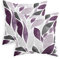 CaliTime Throw Pillow Cases Pack of 2 Cozy Fleece Falling Dahlia Floral Flowers Petals Decorative Cushion Covers for Couch Bed Sofa Farmhouse Decoration 45cm X 45cm Deep Purple Grey