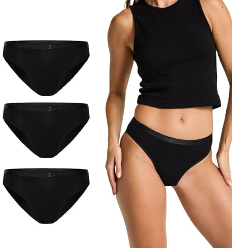 Modibodi Culotte Menstruelle Femme Bikini Absorption Légère 20 ML sous-vêtements Absorbants Étanches Réutilisables Doux et Respirants Lot de 3 Noir XL