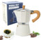 ORIJOYNA Cafetière à expresso en aluminium pour cuisinière – 3 tasses à expresso – Cafetière italienne à moka de 140 ml pour cuisinière à gaz et électrique (blanc)