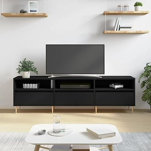 FIRBNUS TV-Schrank Schwarz - 150x30x44,5 cm Holz Fernsehschrank TV Unterschrank Living Room Furniture Sideboard Lowboard TV Board