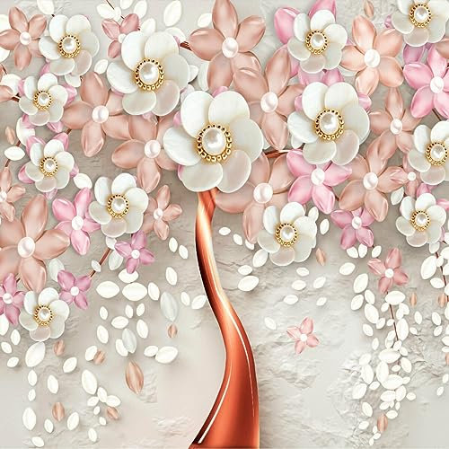 Muralo - 3D Tapete Vliestapete - Fototapete 3d Effekt - Tapete für Wohnzimmer Schlafzimmer Wandtapete - abstrakte Fototapete - Baum mit Blumen Motiv - Br. 360cm x Hö. 240cm