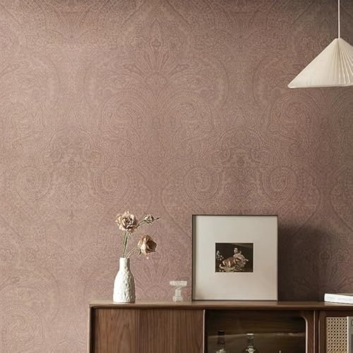 BaierSai Vliestapete für Schlafzimmer, Wohnzimmer, luxuriöses Ethno-Stil, Khaki-Damast, geprägt, 5,3 m² (B x L)
