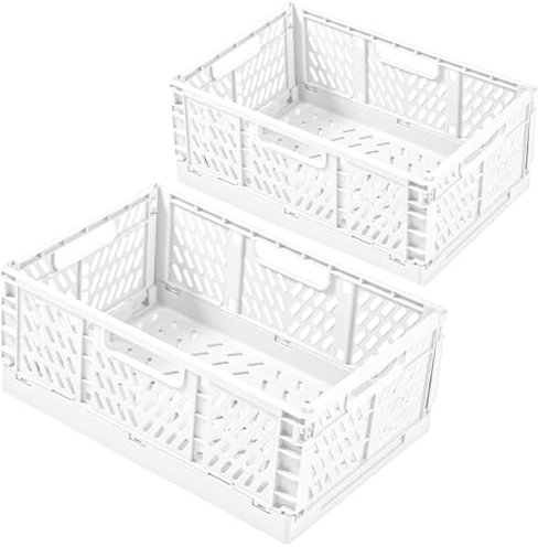 Frepea 2 Stück Aufbewahrungskorb Weiß Klappboxen Faltbar Stabil Aufbewahrungskiste Kunststoff Klappkorb für Küche/Kinderzimmer/Büro(Weiß)