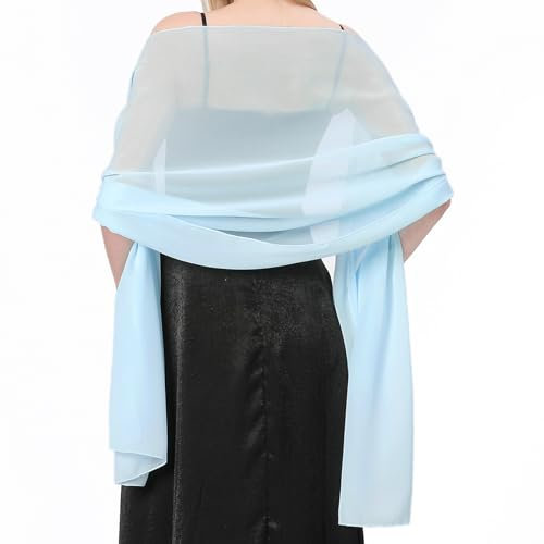 Stola Damen Halstuch Chiffon Sommer Schal Damen Festliche Stola für Abendkleid oder Brautkleid Hochzeit Scarf (Hellblau)