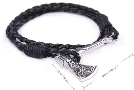 UK Men Viking Celtic Wolf Raven Axe Rope Black Leather Bracelet Adjustable