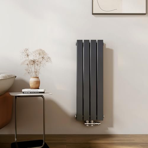 EMKE Radiatore piccolo 900 x 300 mm, verticale per bagno, con attacco centrale, design a pannello, a doppio strato, colore antracite, 446 Watt