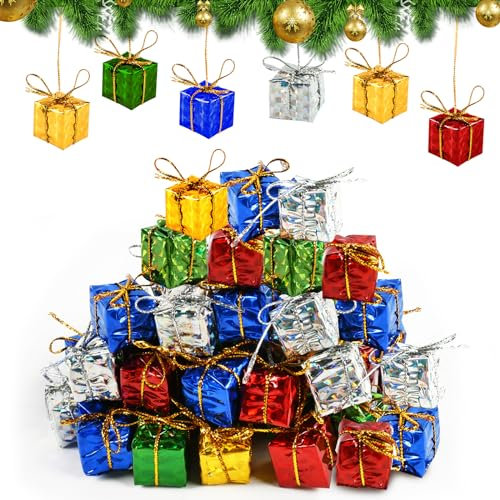 Deko Geschenkpäckchen, 100 PCS Christbaumschmuck Mini, Mini Geschenke Deko, Weihnachtsbaum Mini Geschenkboxen, Weihnachtsbaumschmuck, Miniatur Weihnachtsbaum Anhänger