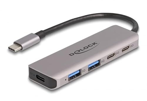 DeLOCK USB-Hub, 5 Gbit/s, 2 USB-C-Steckdosen und 2 Typ-A-Buchsen mit USB Type-C™ Anschluss