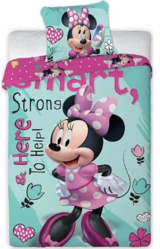 arlis Parure de Couette Minnie Disney - 1 Housse de Couette 140x200 + 1 taie 63x63cm (Parure de lit Minnie Disney - M) (Minnie Disney Duvet Cover Set - K, 140 x 200 cm | 63 x 63 cm)