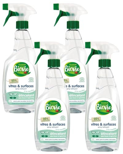 Biovie - Spray vitres et surfaces à l'huile essentielle de menthe (Lot de 4)