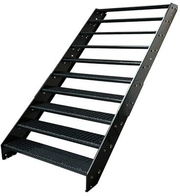 Kaminbau Mierzwa Premium Stahl Treppe komplett Anthrazit RAL 7016/10 Stufen (Breite 1000 mm) (Höhe 190 cm) Wetterfest Gitterroststufe Gartentreppe
