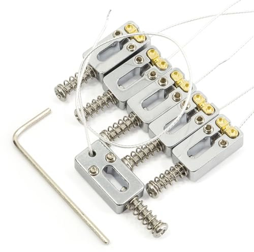 Domofa Piezo Bridge Pickup Upgraded Version Guitar Tremolo Bridge Sättel mit Piezo-Tonabnehmer 10,5 mm Saitenabstand für Strat oder Tele E-Gitarre, Chrom