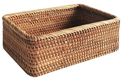 AMIUHOUN Cesto di Vimini Rettangolare nel Vimini Intrecciato Un Mano Frutta tè Snack Pane Picnic Scatola di Immagazzinaggio Cosmetica Utensili da Cucina per La Casa-M
