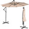 COSTWAY 3M Garden Cantilever Parasol, Outdoor Offset Banana Hanging Umbrella with 32/40 Solar-Powered LED Lights and Tilted Design, Sun Shade Canopy for Poolside, Deck & Patio (Beige)