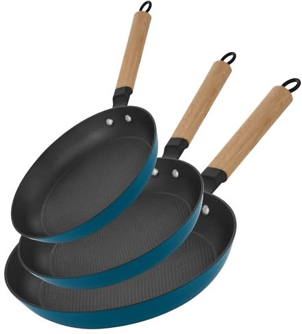 YUTANN Nonstick Frying Pan Set, 8 10 12 Ceramic Frying Pans, Pre-seasoned Cast Iron Pan Cookware Set with Cool Handle, Dishwasher Safe, Free of PFAS & PFOA, Compatible with All Stovetops