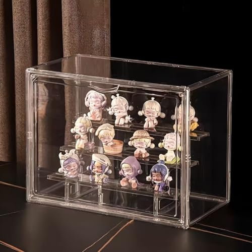 Clear Acrylic Display Case with Magnetic Lid, 4-Tier Stackable Dust-Proof Display Rack with 3 Removable Panels, Large Acrylic Display Case for Figures/Collectibles/Dolls (X-Large)
